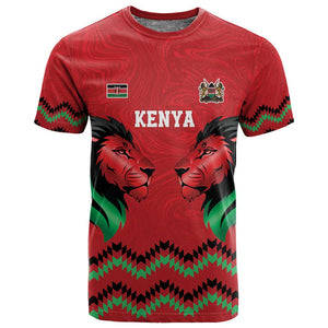 Custom Cricket Africa Kenya T shirt Red Lion Head with Kenyan Pattern - African Pride