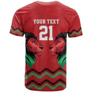 Custom Cricket Africa Kenya T shirt Red Lion Head with Kenyan Pattern - African Pride