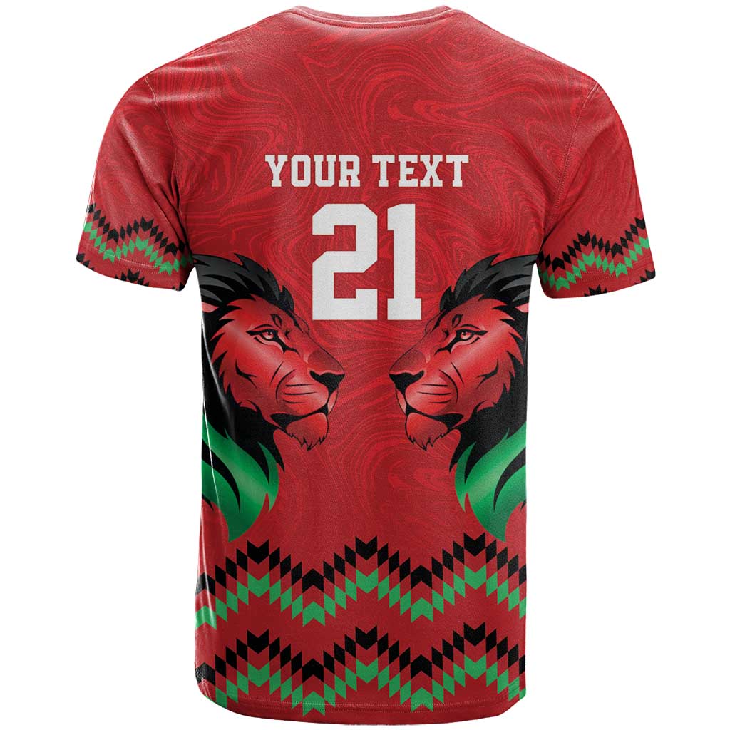 Custom Cricket Africa Kenya T shirt Red Lion Head with Kenyan Pattern - African Pride