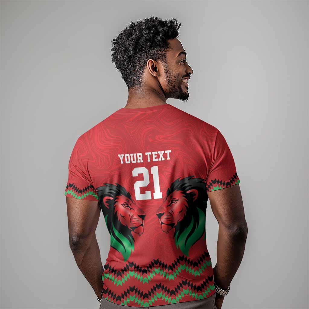 Custom Cricket Africa Kenya T shirt Red Lion Head with Kenyan Pattern - African Pride
