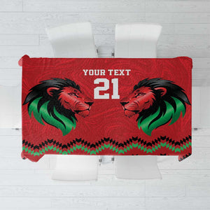 Custom Cricket Africa Kenya Tablecloth Red Lion Head with Kenyan Pattern - African Pride