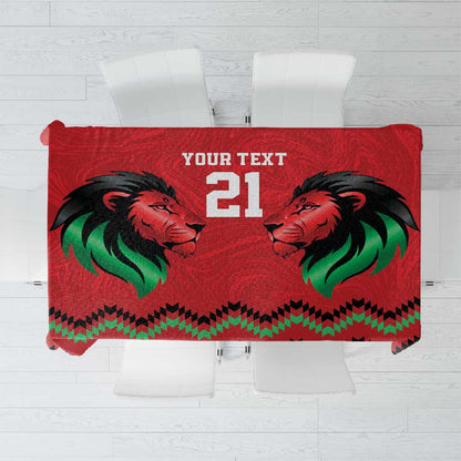 Custom Cricket Africa Kenya Tablecloth Red Lion Head with Kenyan Pattern - African Pride