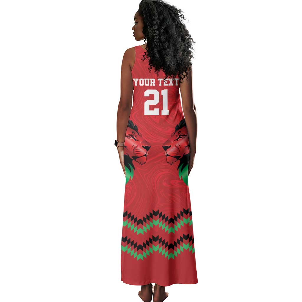 Custom Cricket Africa Kenya Tank Maxi Dress Red Lion Head with Kenyan Pattern - African Pride