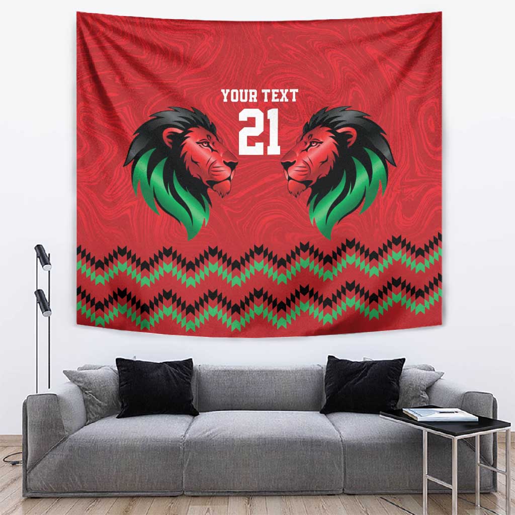 Custom Cricket Africa Kenya Tapestry Red Lion Head with Kenyan Pattern - African Pride