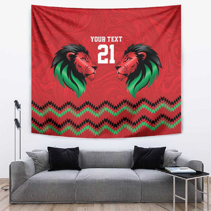Custom Cricket Africa Kenya Tapestry Red Lion Head with Kenyan Pattern - African Pride