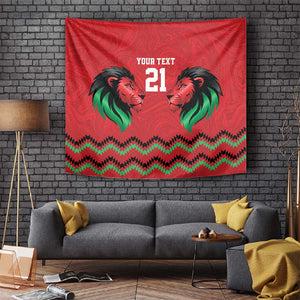 Custom Cricket Africa Kenya Tapestry Red Lion Head with Kenyan Pattern - African Pride