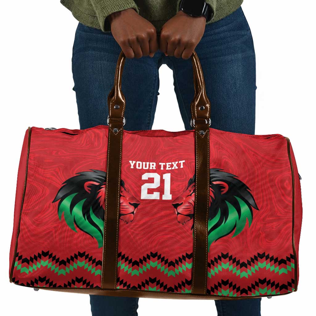 Custom Cricket Africa Kenya Travel Bag Red Lion Head Kenyan Pattern