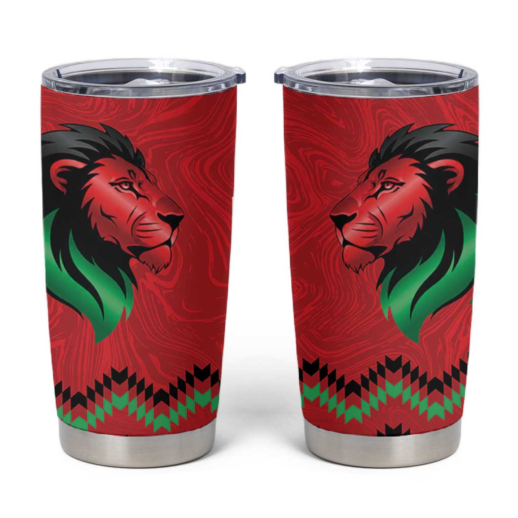 Custom Cricket Africa Kenya Tumbler Cup Red Lion Head with Kenyan Pattern - African Pride