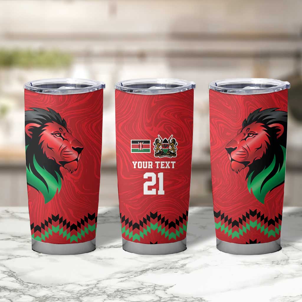 Custom Cricket Africa Kenya Tumbler Cup Red Lion Head with Kenyan Pattern - African Pride