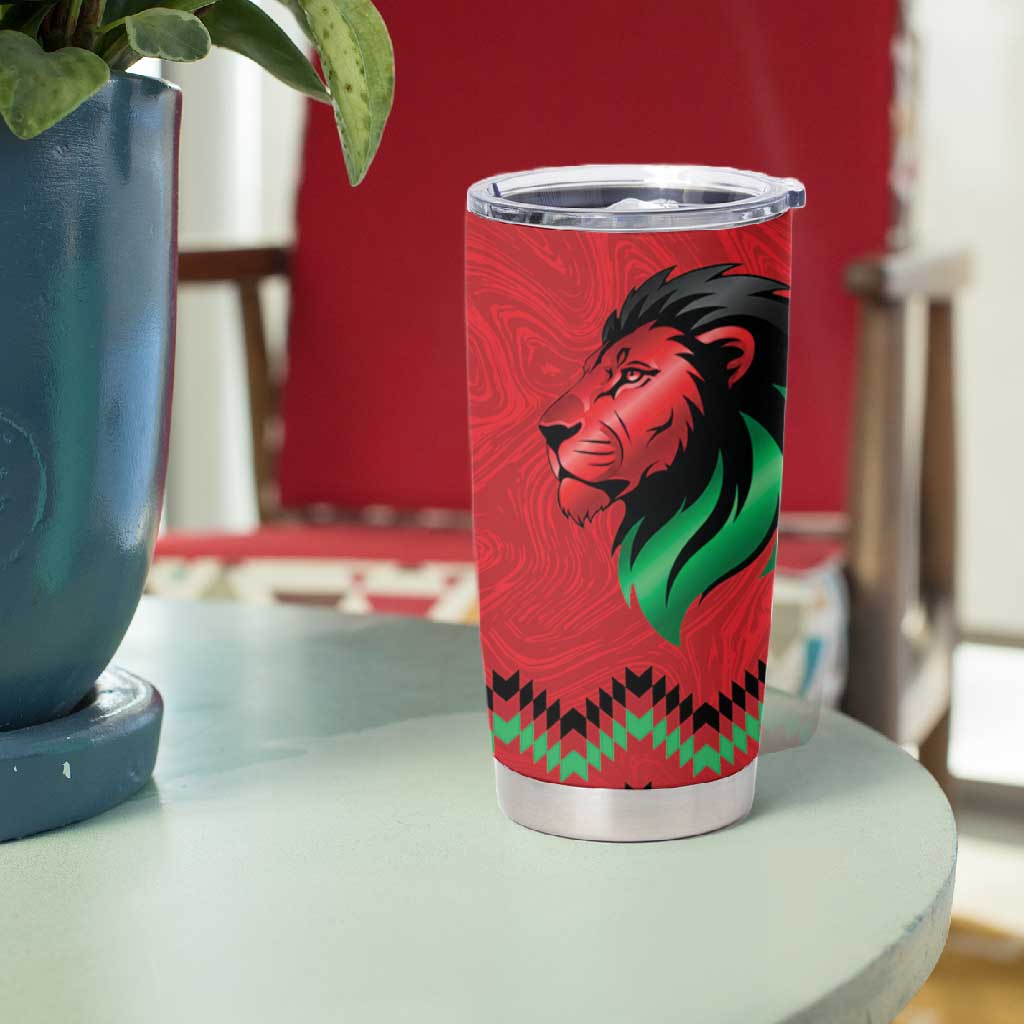 Custom Cricket Africa Kenya Tumbler Cup Red Lion Head with Kenyan Pattern - African Pride
