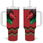 Custom Cricket Africa Kenya Tumbler With Handle Red Lion Head with Kenyan Pattern - African Pride