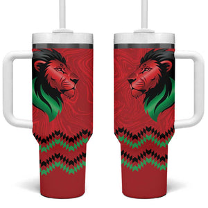 Custom Cricket Africa Kenya Tumbler With Handle Red Lion Head with Kenyan Pattern - African Pride