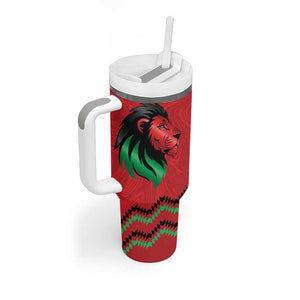 Custom Cricket Africa Kenya Tumbler With Handle Red Lion Head with Kenyan Pattern - African Pride