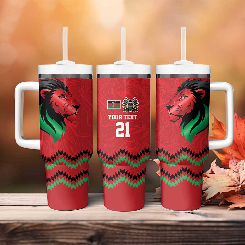 Custom Cricket Africa Kenya Tumbler With Handle Red Lion Head with Kenyan Pattern - African Pride