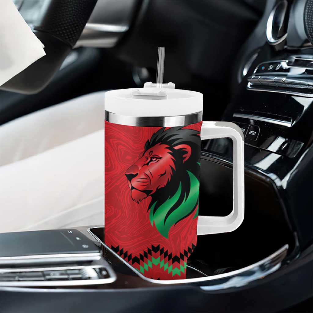 Custom Cricket Africa Kenya Tumbler With Handle Red Lion Head with Kenyan Pattern - African Pride