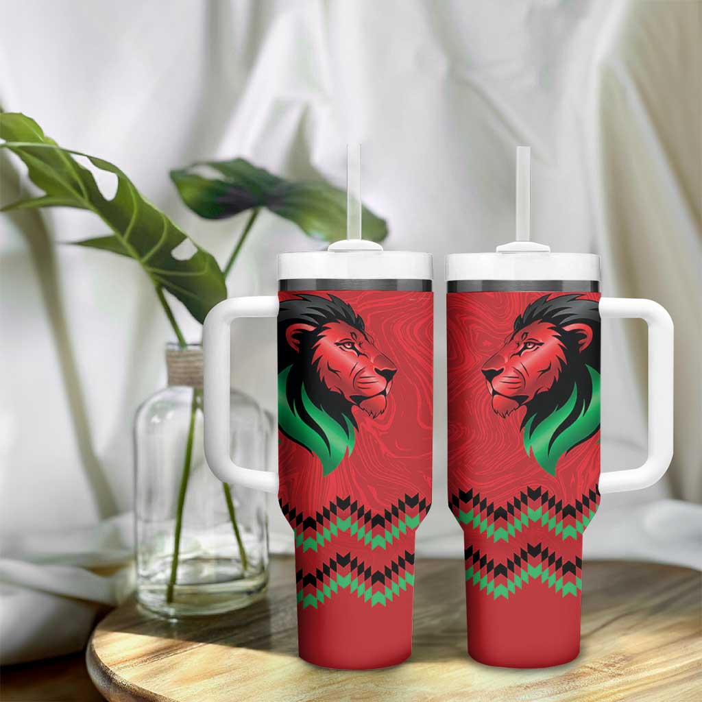 Custom Cricket Africa Kenya Tumbler With Handle Red Lion Head with Kenyan Pattern - African Pride
