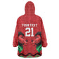 Custom Cricket Africa Kenya Wearable Blanket Hoodie Red Lion Head with Kenyan Pattern - African Pride