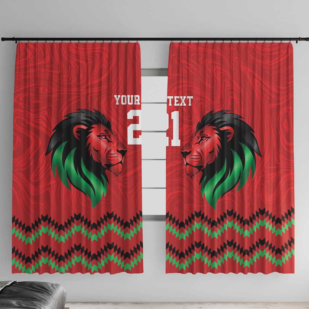 Custom Cricket Africa Kenya Window Curtain Red Lion Head with Kenyan Pattern - African Pride