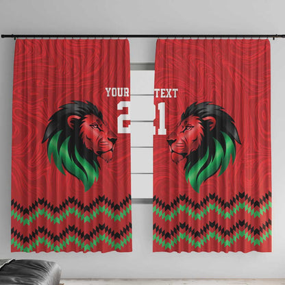 Custom Cricket Africa Kenya Window Curtain Red Lion Head with Kenyan Pattern - African Pride