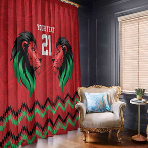 Custom Cricket Africa Kenya Window Curtain Red Lion Head with Kenyan Pattern - African Pride