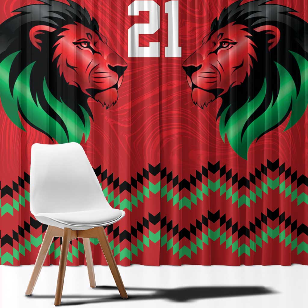 Custom Cricket Africa Kenya Window Curtain Red Lion Head with Kenyan Pattern - African Pride
