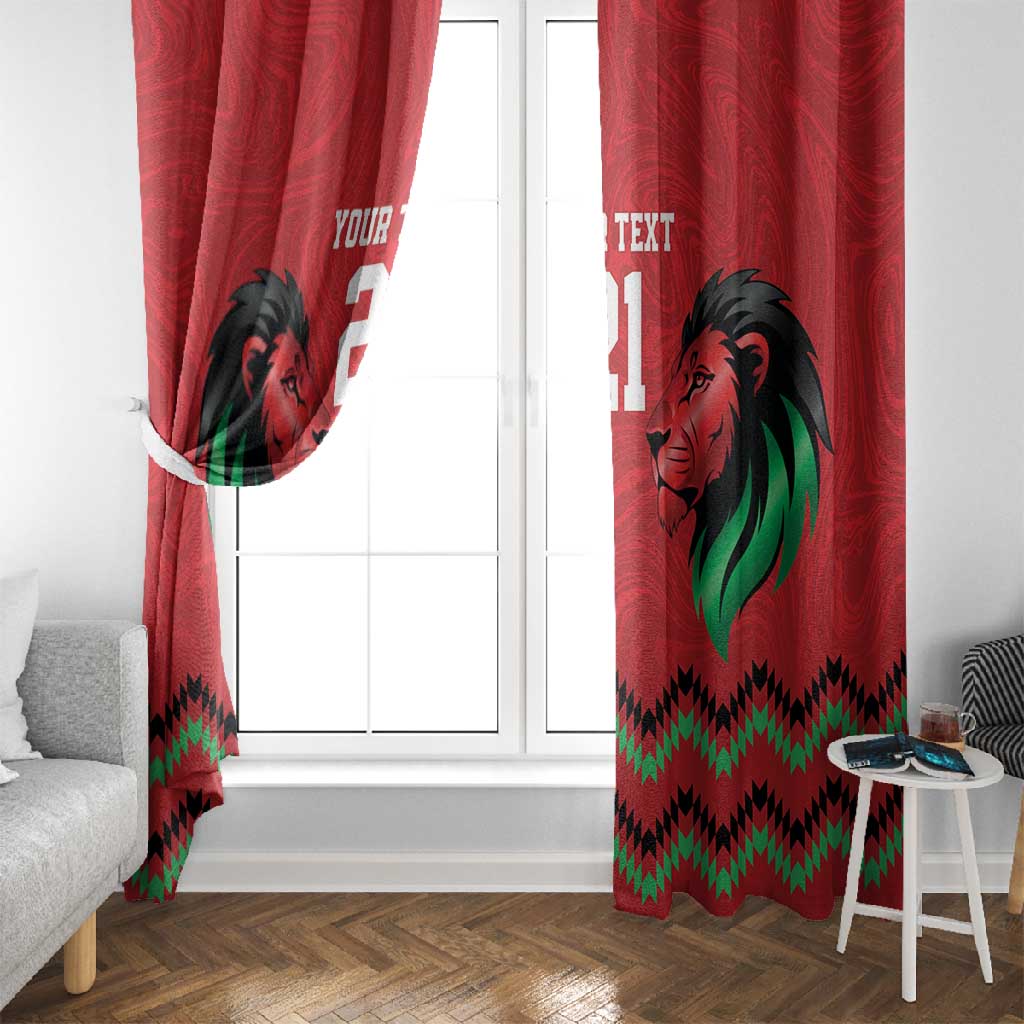 Custom Cricket Africa Kenya Window Curtain Red Lion Head with Kenyan Pattern - African Pride