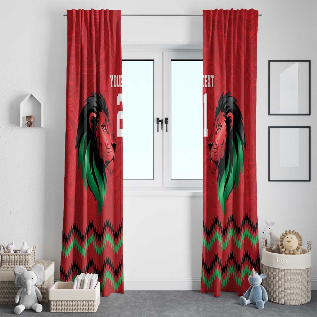 Custom Cricket Africa Kenya Window Curtain Red Lion Head with Kenyan Pattern - African Pride