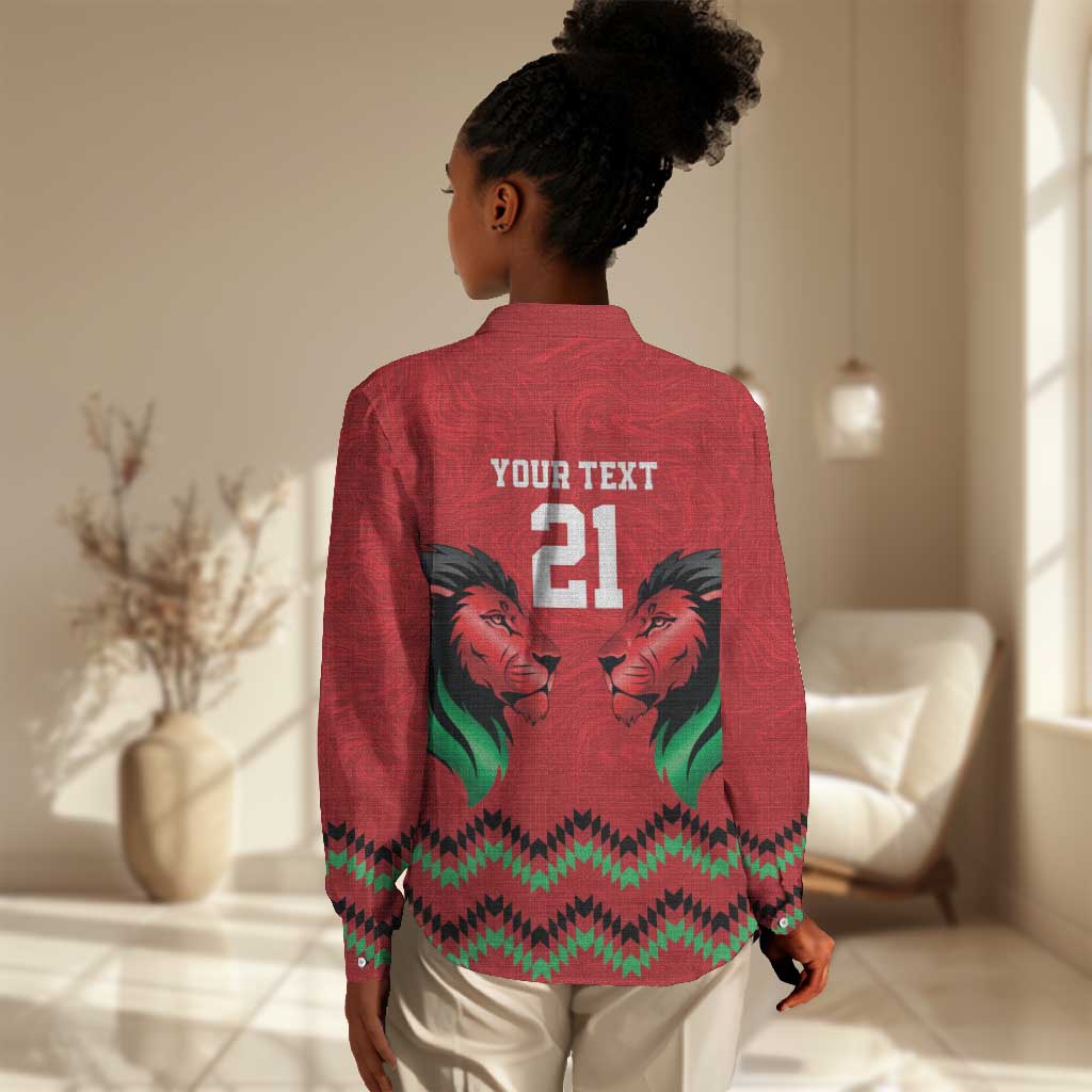 Custom Cricket Africa Kenya Women Casual Shirt Red Lion Head with Kenyan Pattern - African Pride