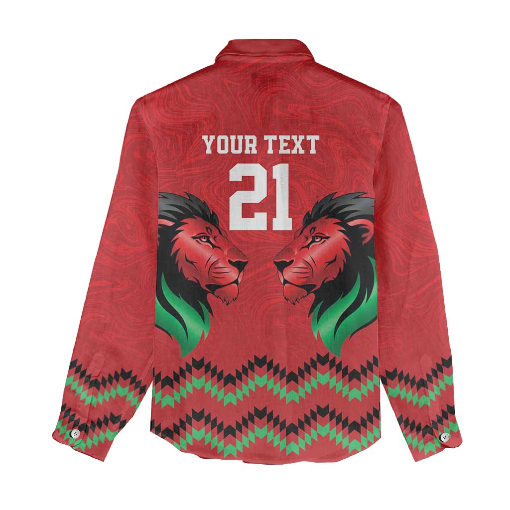 Custom Cricket Africa Kenya Women Casual Shirt Red Lion Head with Kenyan Pattern - African Pride