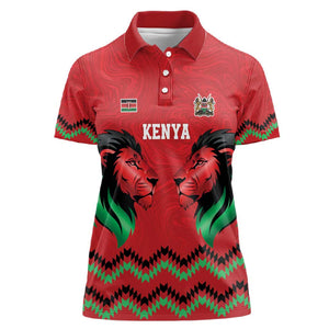 Custom Cricket Africa Kenya Women Polo Shirt Red Lion Head with Kenyan Pattern - African Pride