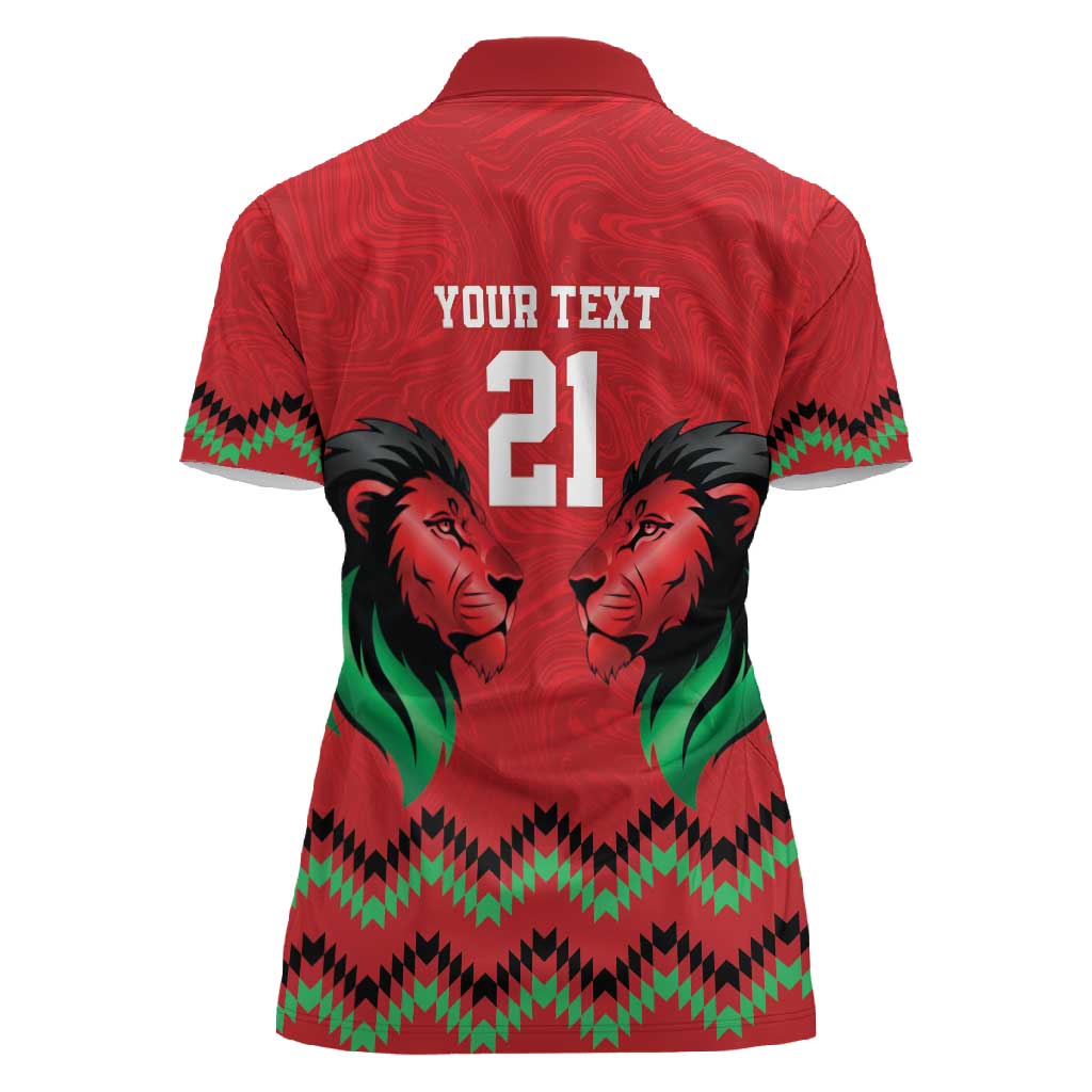 Custom Cricket Africa Kenya Women Polo Shirt Red Lion Head with Kenyan Pattern - African Pride