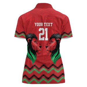 Custom Cricket Africa Kenya Women Polo Shirt Red Lion Head with Kenyan Pattern - African Pride