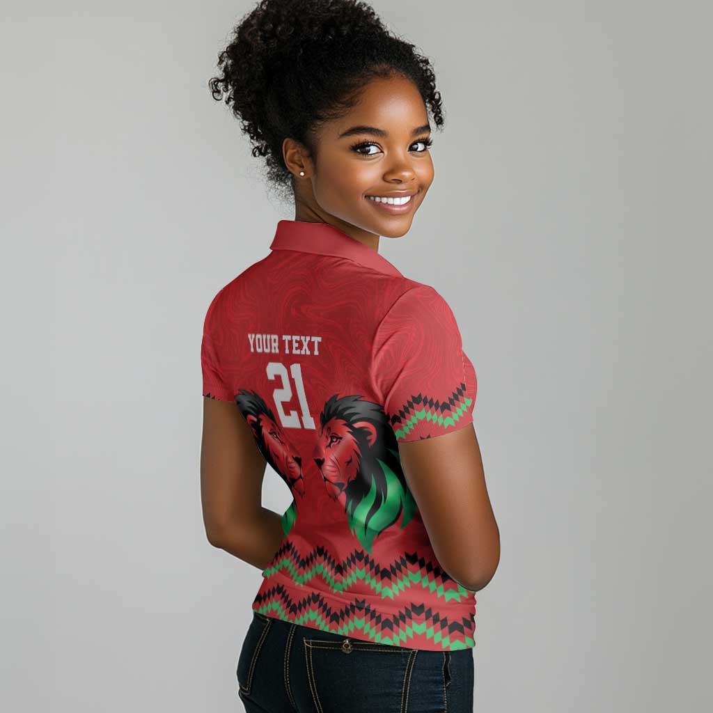 Custom Cricket Africa Kenya Women Polo Shirt Red Lion Head with Kenyan Pattern - African Pride