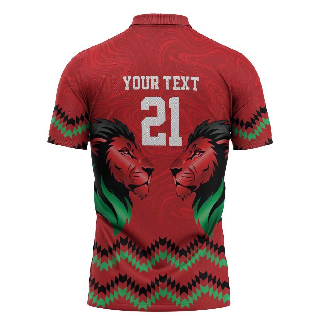 Custom Cricket Africa Kenya Zipper Polo Shirt Red Lion Head Kenyan Pattern