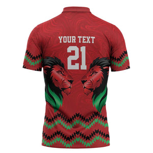Custom Cricket Africa Kenya Zipper Polo Shirt Red Lion Head Kenyan Pattern