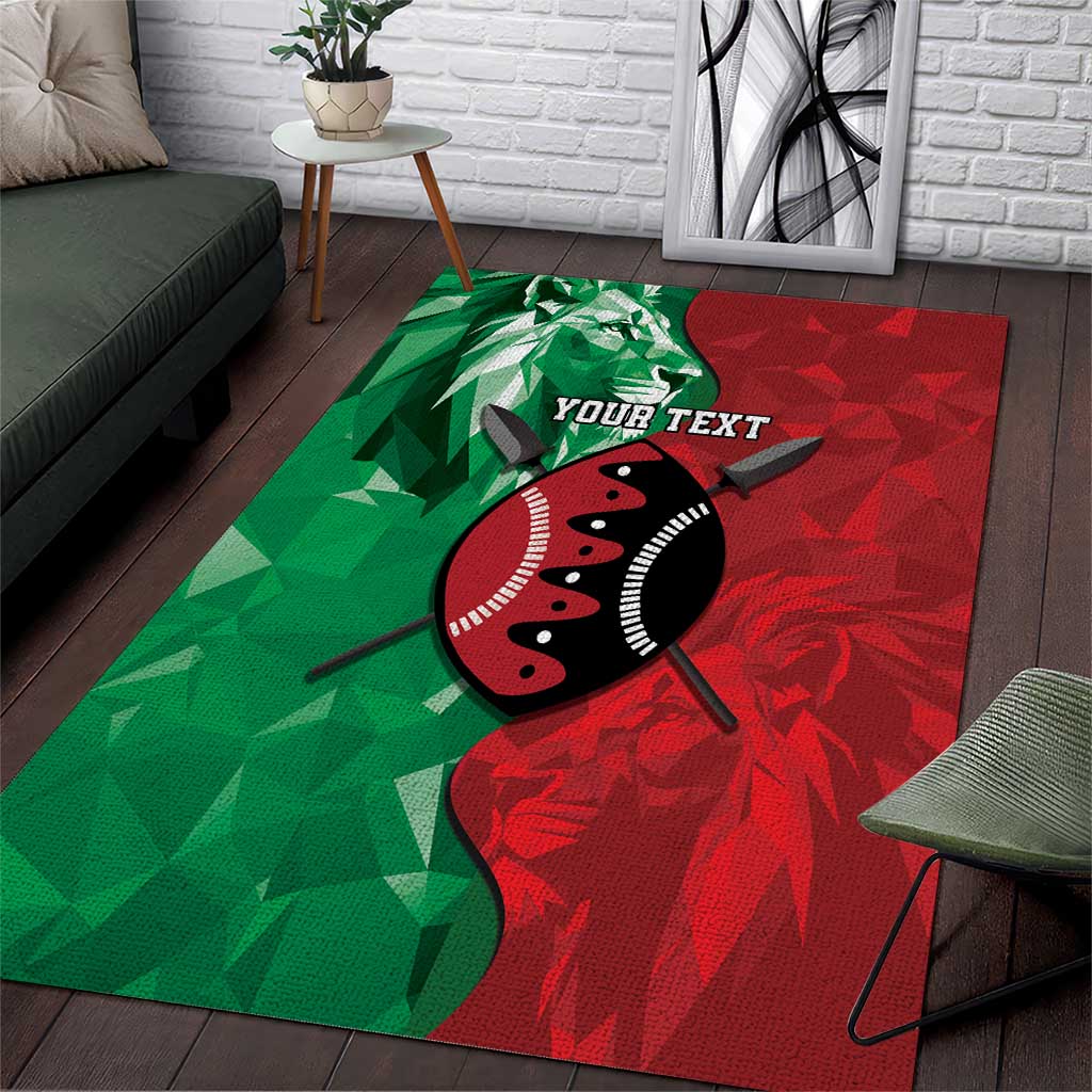 Personalized Kenya Maasai Shield Area Rug Green Red Kenyan Lion Half Style - African Pride