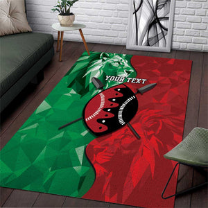 Personalized Kenya Maasai Shield Area Rug Green Red Kenyan Lion Half Style - African Pride