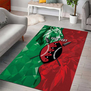 Personalized Kenya Maasai Shield Area Rug Green Red Kenyan Lion Half Style - African Pride