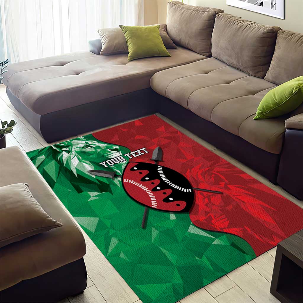 Personalized Kenya Maasai Shield Area Rug Green Red Kenyan Lion Half Style - African Pride