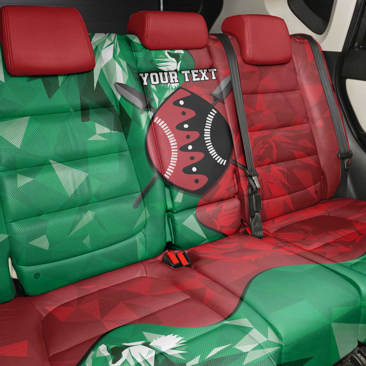 Personalized Kenya Maasai Shield Back Car Seat Cover Green Red Kenyan Lion Half Style - African Pride