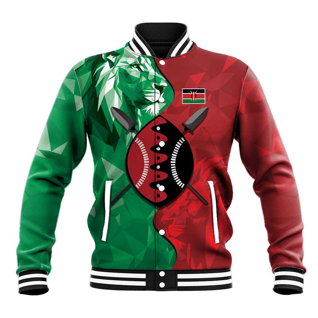 Personalized Kenya Maasai Shield Baseball Jacket Green Red Kenyan Lion Half Style - African Pride