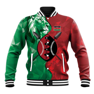 Personalized Kenya Maasai Shield Baseball Jacket Green Red Kenyan Lion Half Style - African Pride