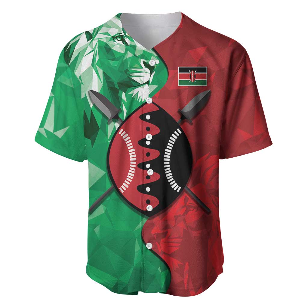 Personalized Kenya Maasai Shield Baseball Jersey Green Red Kenyan Lion Half Style - African Pride