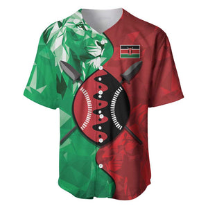 Personalized Kenya Maasai Shield Baseball Jersey Green Red Kenyan Lion Half Style - African Pride