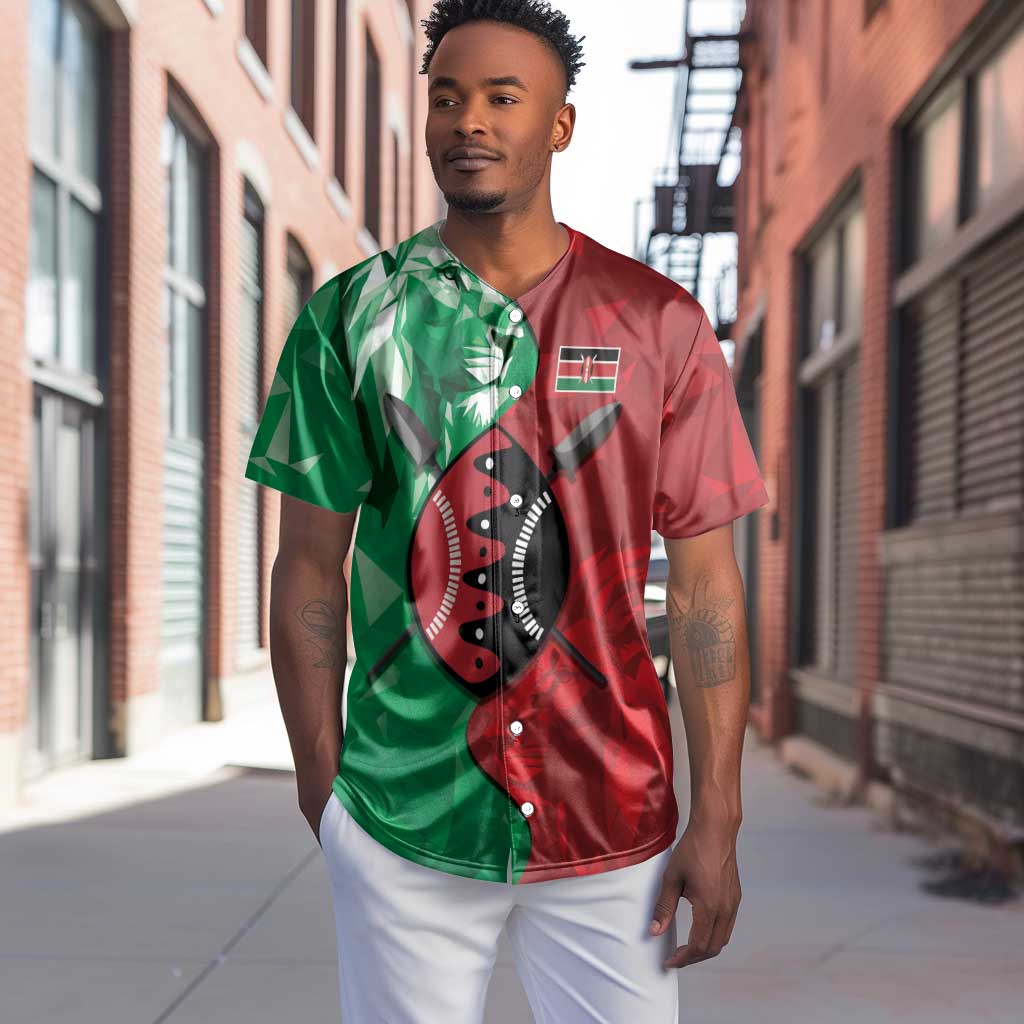 Personalized Kenya Maasai Shield Baseball Jersey Green Red Kenyan Lion Half Style - African Pride