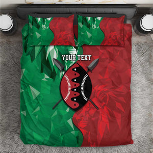 Personalized Kenya Maasai Shield Bedding Set Green Red Kenyan Lion Half Style - African Pride