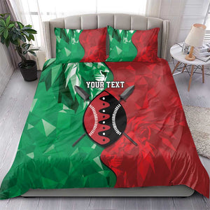 Personalized Kenya Maasai Shield Bedding Set Green Red Kenyan Lion Half Style - African Pride