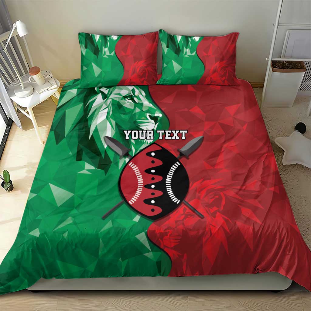 Personalized Kenya Maasai Shield Bedding Set Green Red Kenyan Lion Half Style - African Pride