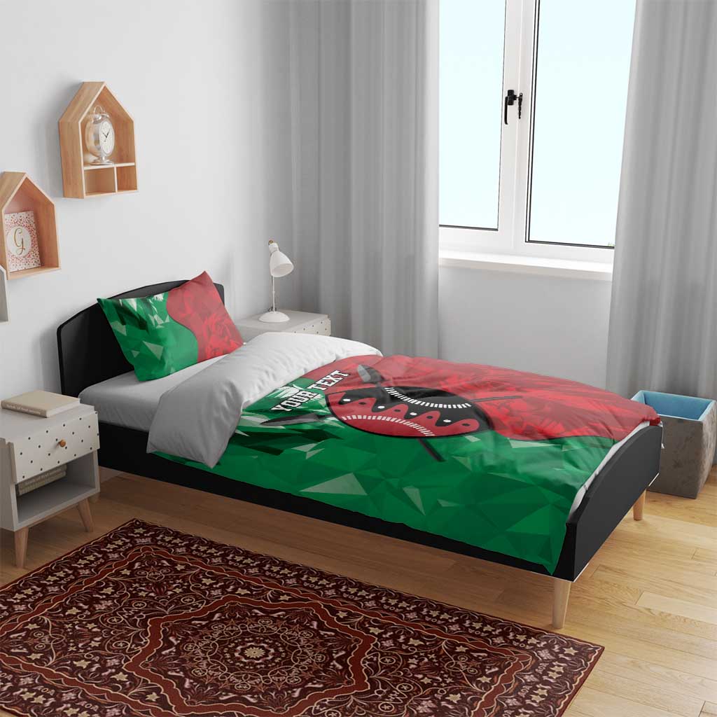 Personalized Kenya Maasai Shield Bedding Set Green Red Kenyan Lion Half Style - African Pride