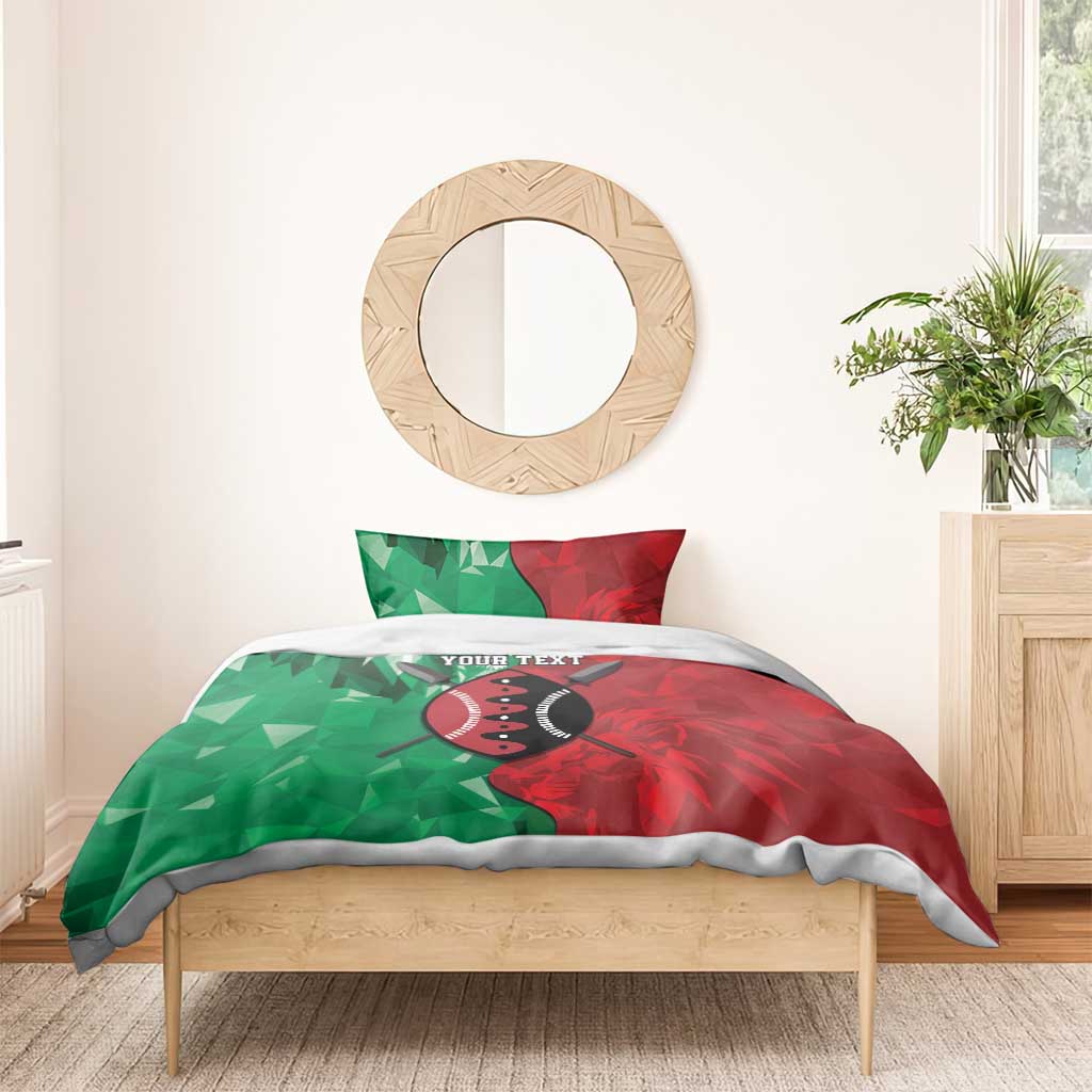 Personalized Kenya Maasai Shield Bedding Set Green Red Kenyan Lion Half Style - African Pride